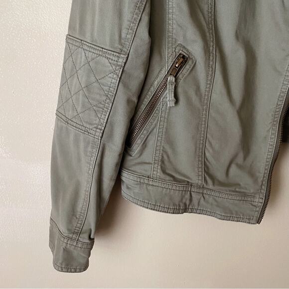 American Rag | Moto Denim Zip Jacket Boho Military Pockets Olive Green Small - Picture 3 of 7